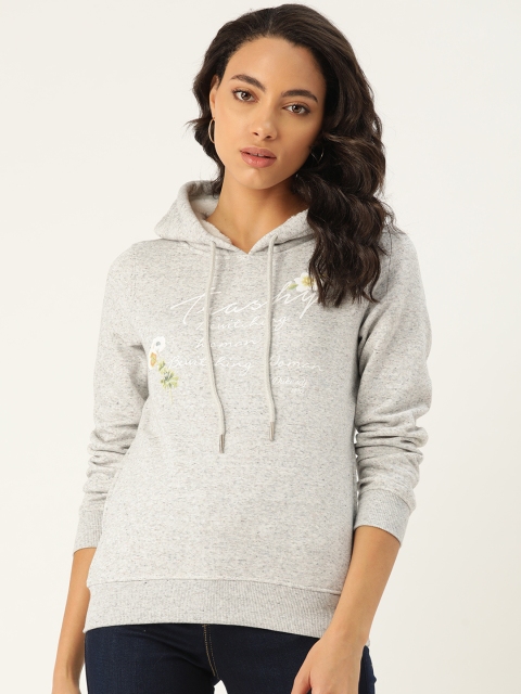 

Duke Women Grey Melange Printed Hooded Sweatshirt