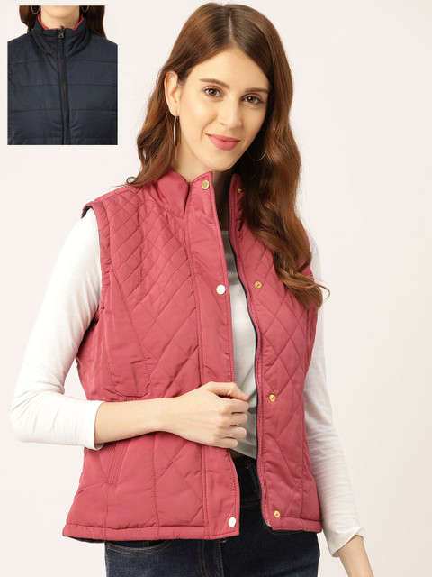 

Duke Women Pink & Navy Blue Solid Reversible Padded Jacket