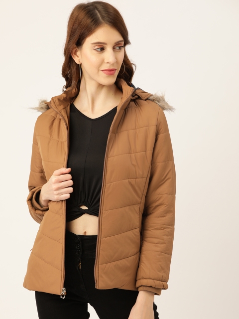 

Duke Women Mustard Brown Solid Hooded Parka Jacket