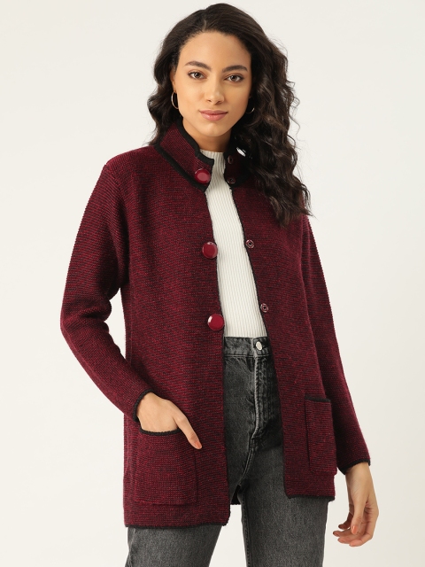 

Duke Women Acrylic Maroon & Black Solid Cardigan