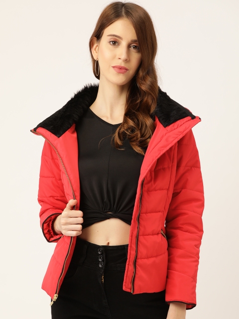 

Duke Women Red Solid Hooded Padded Jacket