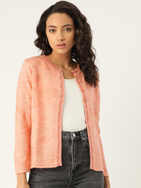 

Duke Women Acrylic Peach-Coloured Self Design Cardigan
