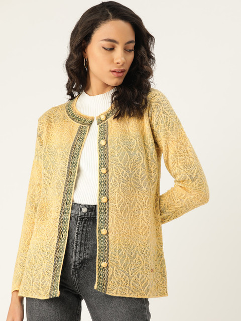 

Duke Women Acrylic Yellow & Grey Self Design Cardigan