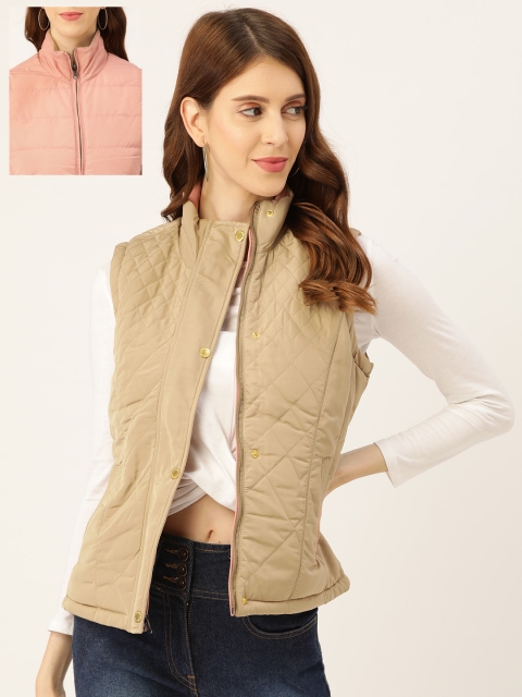 

Duke Women Beige & Pink Solid Reversible Quilted Jacket