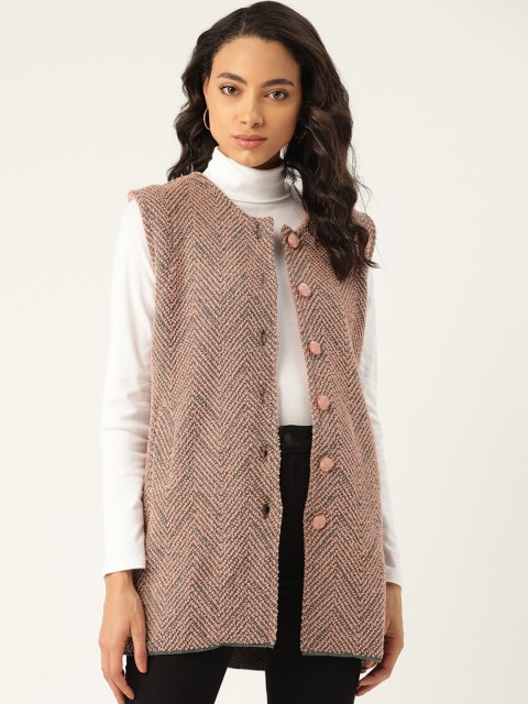 

Duke Women Dusty Pink & Grey Chevron Patterned Longline Cardigan