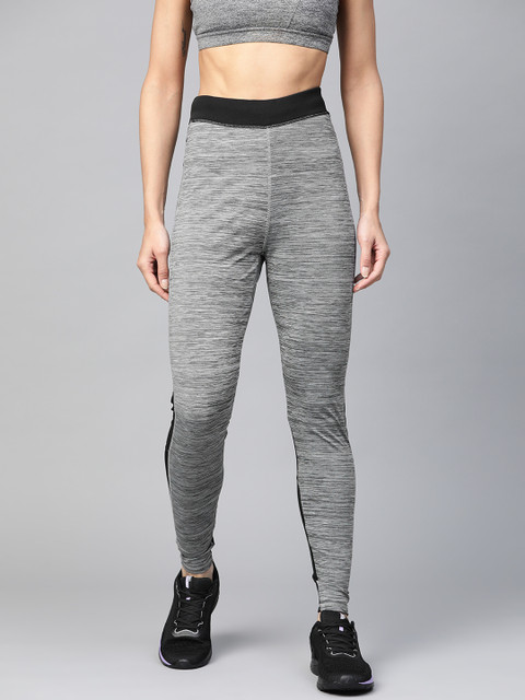 

M7 by Metronaut Women Grey & Black Self Striped Knitted SpaceDyed Training Tights