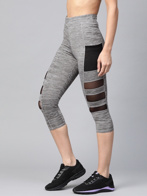

M7 by Metronaut Women Grey Melange & Black Solid 3/4th Tights