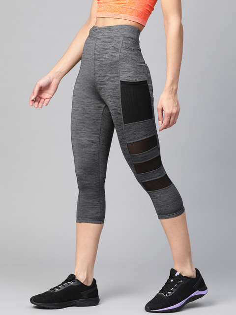 

M7 by Metronaut Women Charcoal Grey & Black Solid 3/4th Tights