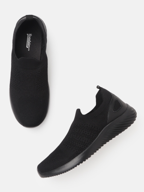

The Roadster Lifestyle Co Men Black Woven Design Slip-On Sneakers