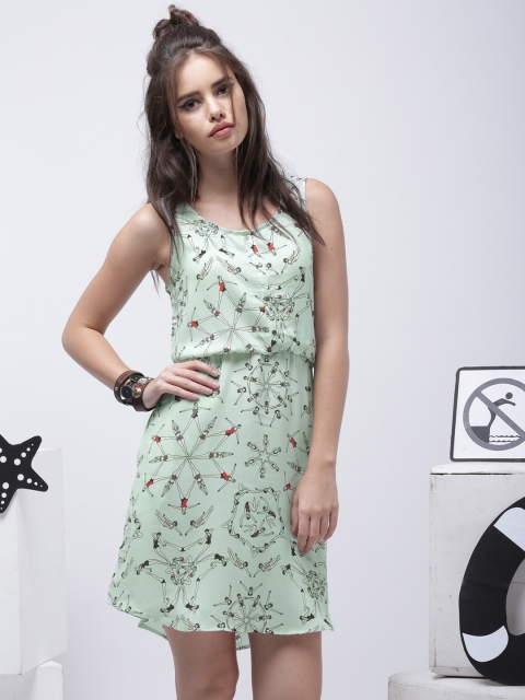 

Encrypt Blue Printed Crepe Shift Dress
