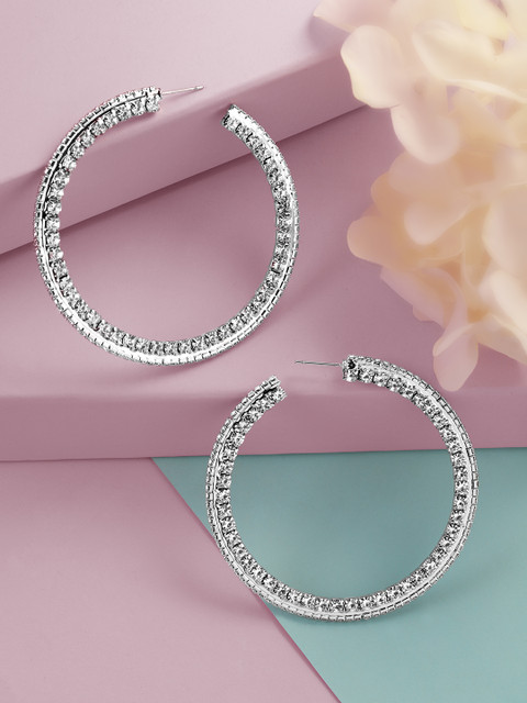 

TOKYO TALKIES X rubans FASHION ACCESSORIES Silver-Toned Circular Half Hoop Earrings