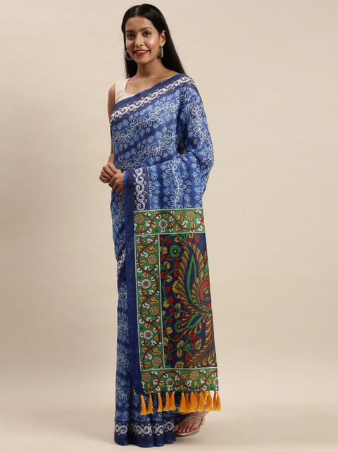 

VASTRANAND Blue & White Ethnic Indigo Dabu Print Saree