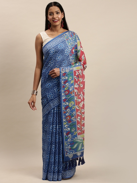 

VASTRANAND Blue & White Floral Indigo Dabu Print Saree