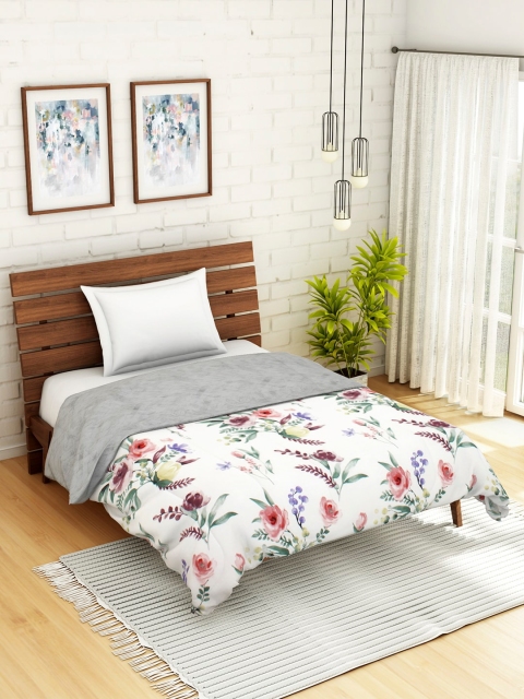 

WELHOME Unisex White & Green Floral Welhome Unwinders Single Quilt