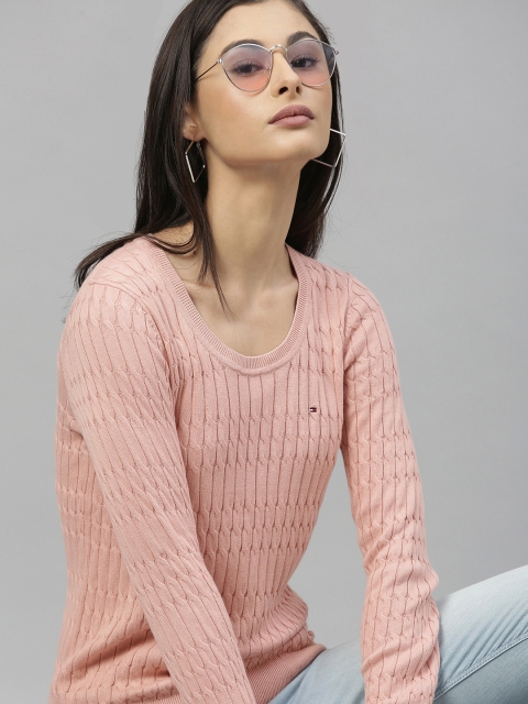 

Tommy Hilfiger Women Peach-Coloured Self Design Pullover Sweater