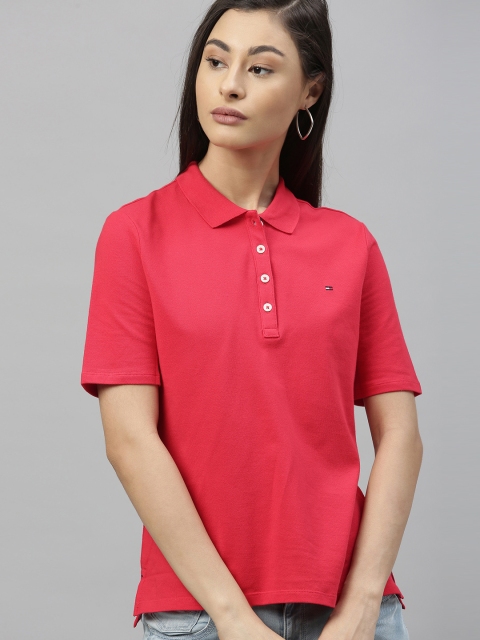 

Tommy Hilfiger Women Pink Solid Polo Collar T-shirt