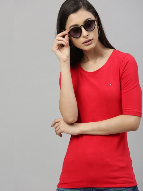 

Tommy Hilfiger Women Red Solid Round Neck T-shirt