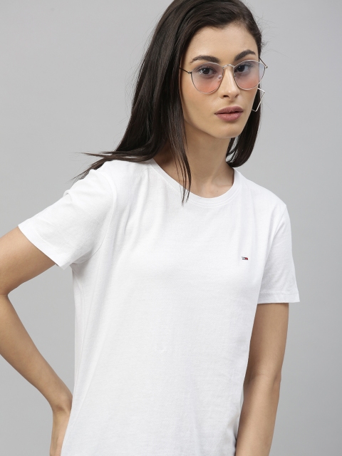 

Tommy Hilfiger Women White Solid Round Neck T-shirt