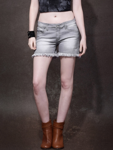 

Roadster Women Grey Washed Regular Fit Shorts