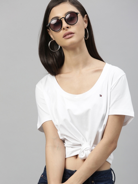 

Tommy Hilfiger Women White Solid Scoop Neck T-shirt