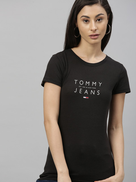 

Tommy Hilfiger Women Black Printed Round Neck T-shirt