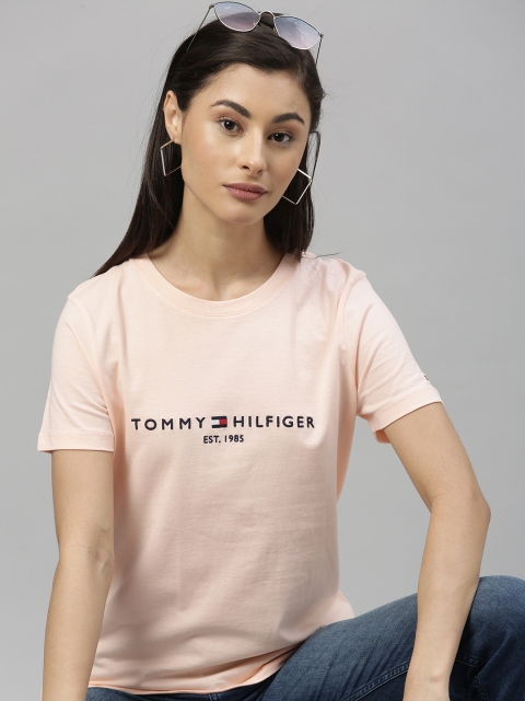 

Tommy Hilfiger Women Peach-Coloured Embroidered Round Neck T-shirt