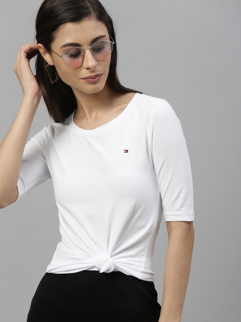 

Tommy Hilfiger Women White Solid Round Neck T-shirt