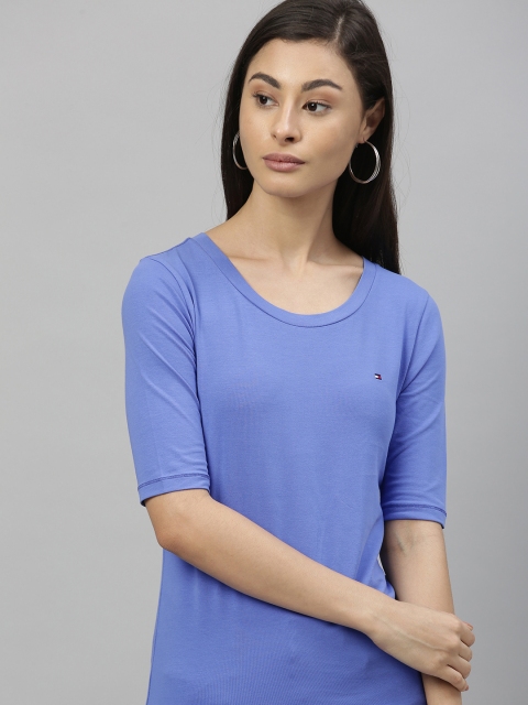 

Tommy Hilfiger Women Blue Solid Scoop Neck T-shirt
