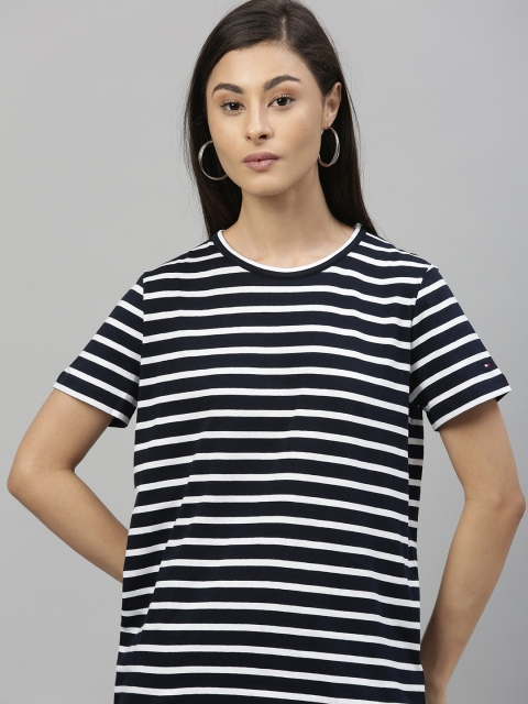

Tommy Hilfiger Women Navy Blue Striped Organic Cotton T-shirt