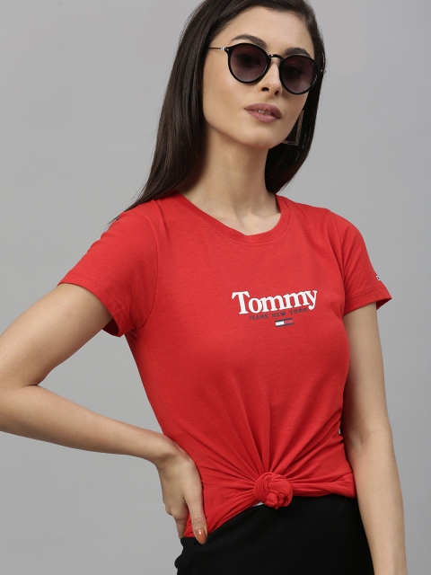 

Tommy Hilfiger Women Red Printed Round Neck T-shirt