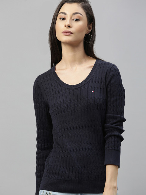 

Tommy Hilfiger Women Navy Blue Self Design Pullover Sweater