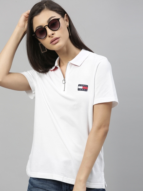 

Tommy Hilfiger Women White Solid Polo Collar T-shirt