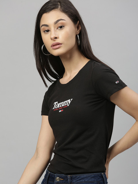 

Tommy Hilfiger Women Black Printed Round Neck T-shirt