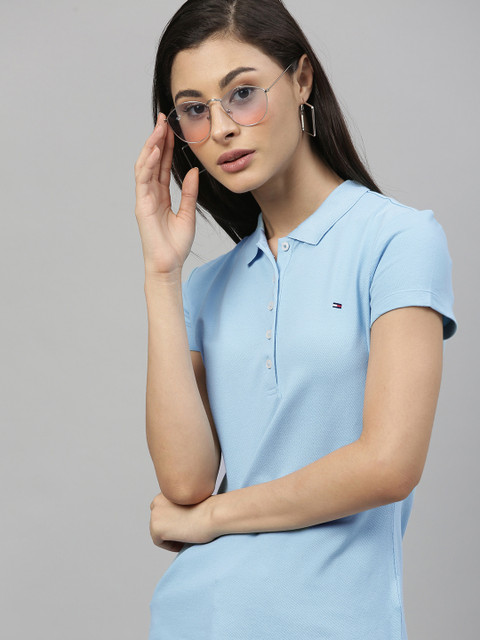 

Tommy Hilfiger Women Blue Solid Polo Collar T-shirt
