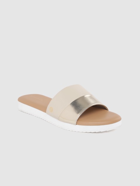 

Van Heusen Women Beige & Gold-Toned Colourblocked Open Toe Flats
