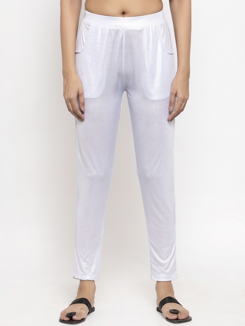 

NEUDIS White Solid Shimmer Ankle Length Kurti Pant