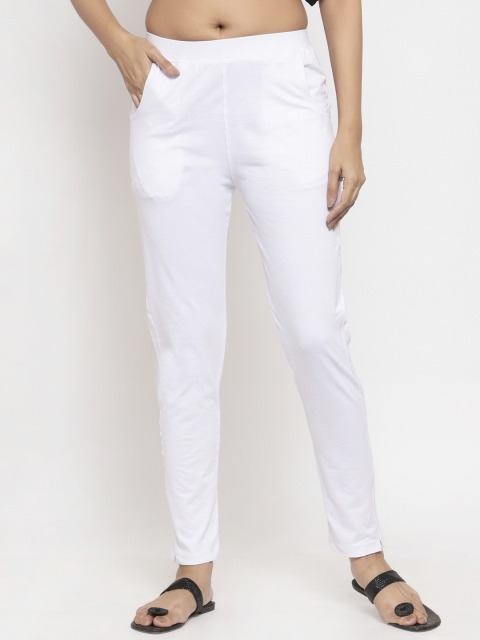 

NEUDIS Women White Solid Ankle-Length Leggings