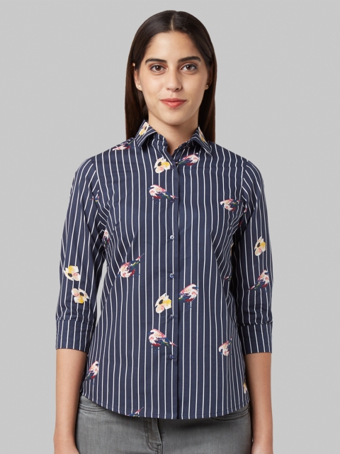 

Park Avenue Woman Blue Regular Fit Striped Casual Shirt