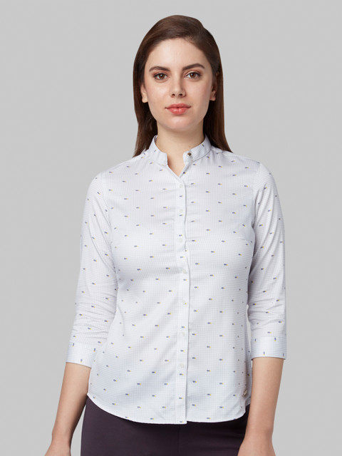 

Park Avenue Women Grey & Yellow Slim Fit Printed Formal Shirt