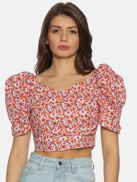 

ISU Women Red Printed Crop Top
