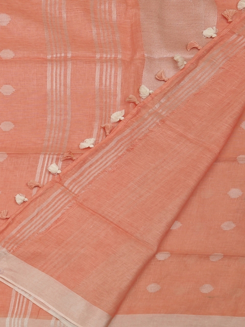 

Pothys Peach-Coloured Woven Design Pure Linen Saree