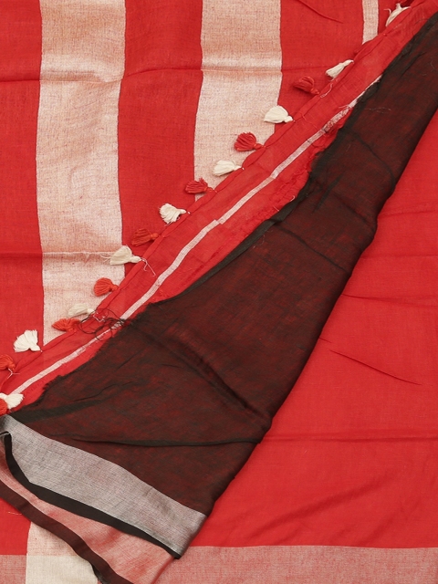 

Pothys Red Striped Pure Linen Saree