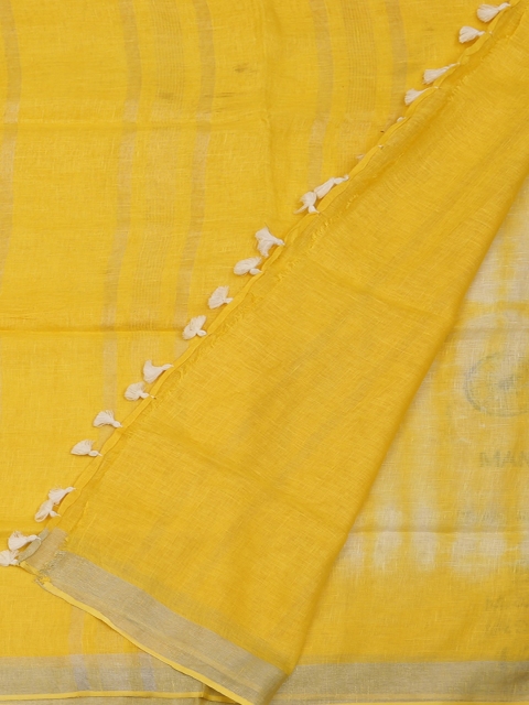 

Pothys Yellow & Grey Pure Linen Dyed Saree