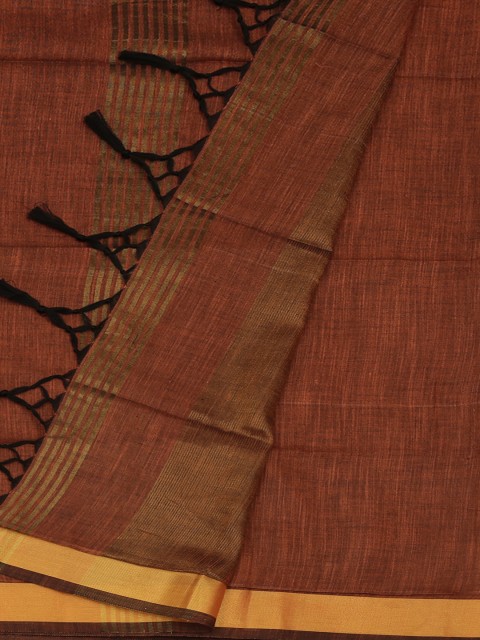 

Pothys Brown Solid Pure Linen Saree