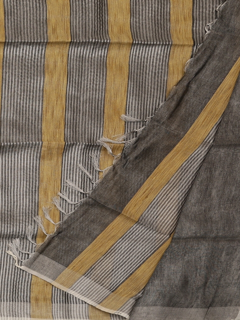 

Pothys Grey & Beige Pure Linen Striped Saree