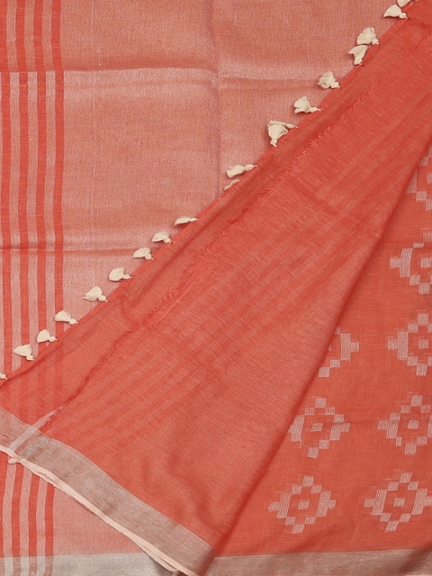 

Pothys Peach & White Pure Linen Woven Design Saree