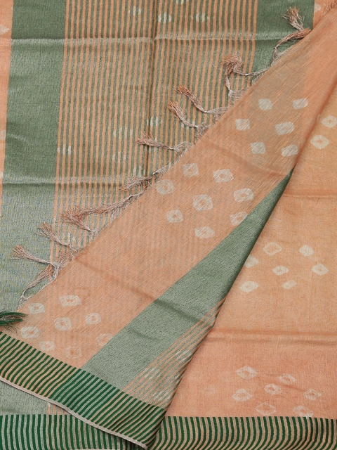 

Pothys Cream-Coloured & Green Pure Linen Woven Design Saree