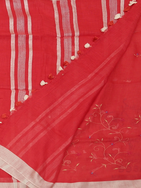

Pothys Red Woven Design Pure Linen Saree