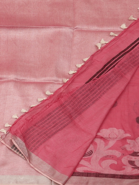 

Pothys Pink Woven Design Pure Linen Saree