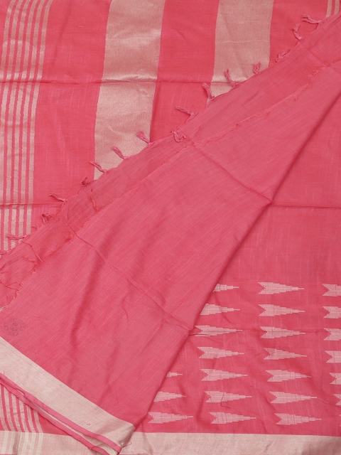

Pothys Pink & Gold-Toned Pure Linen Striped Saree